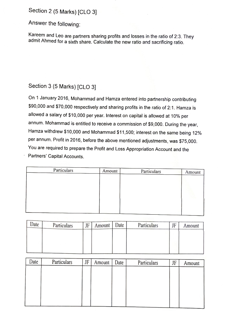  Section 2 (5 Marks) [CLO 3] Answer the following: Kareem and
