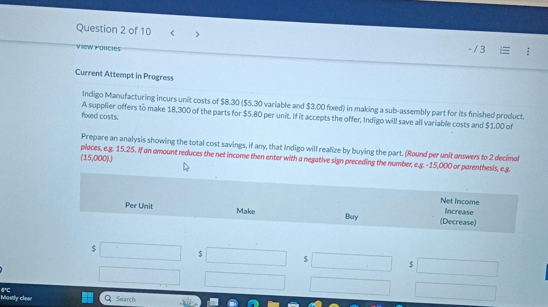 can you please solve this Current Attempt in Progress Indigo Manufacturing