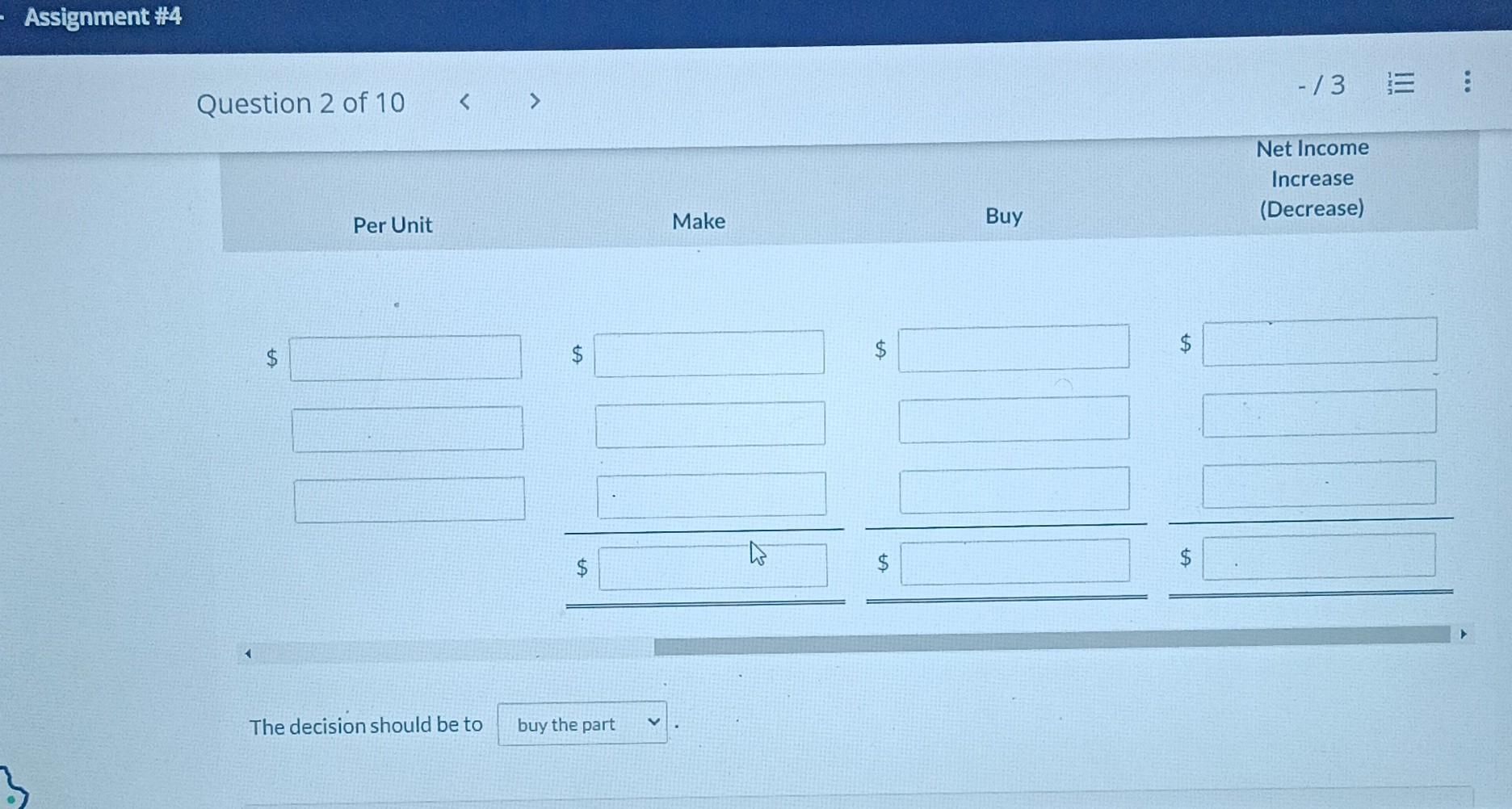 making a sub-assembly part for its finished product. A supplier offers to