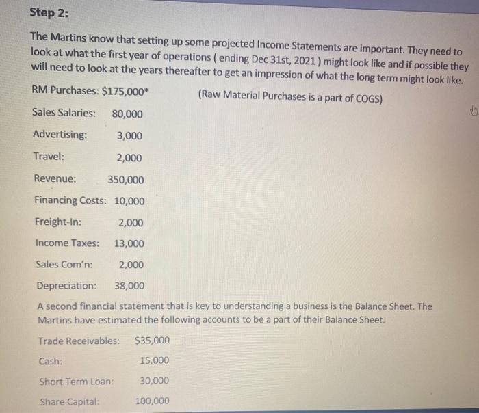  Step 2: The Martins know that setting up some projected Income