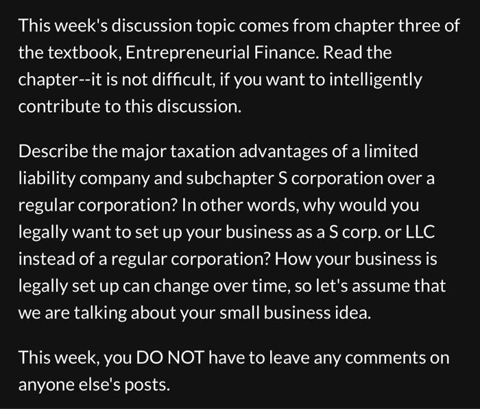  This week's discussion topic comes from chapter three of the textbook,