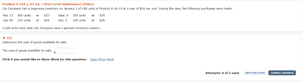  Problem 6-03A a, bl-b2, c (Part Level Submission) (Video) Lily Company