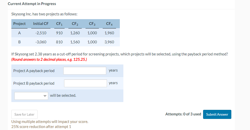  Current Attempt in Progress Skysong Inc. has two projects as follows: