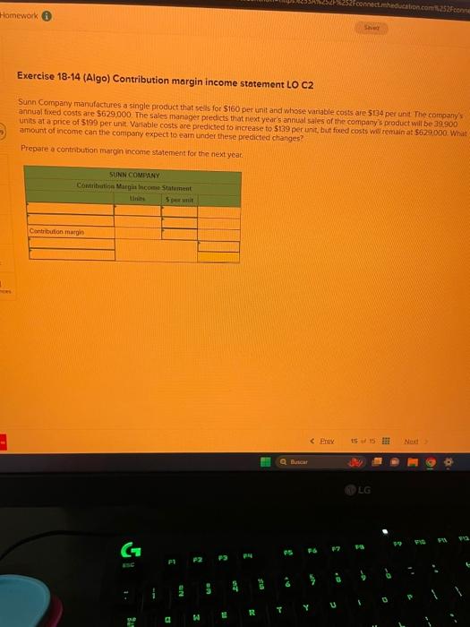  Exercise 1814 (Algo) Contribution margin income statement LO C2 Sunn Compary