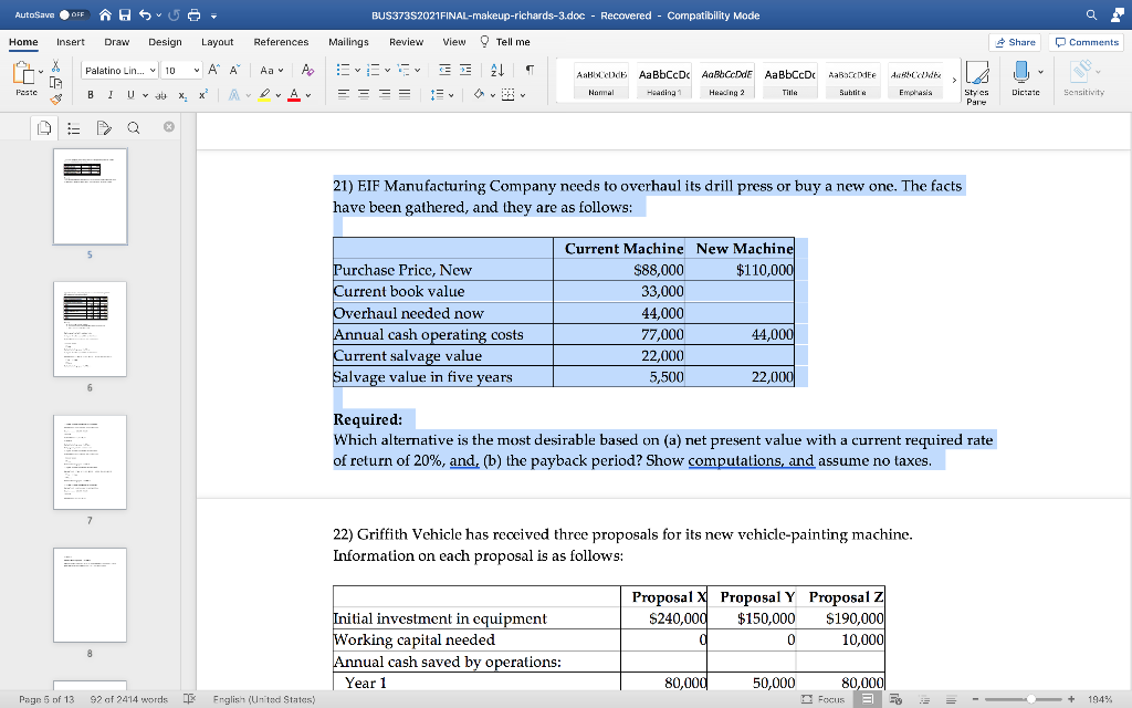 THIS QUESTION REQUIRES TO USE EXCEL . AutoSave OFF OFF $ BUS37352021FINAL-makeup-richards-3.doc
