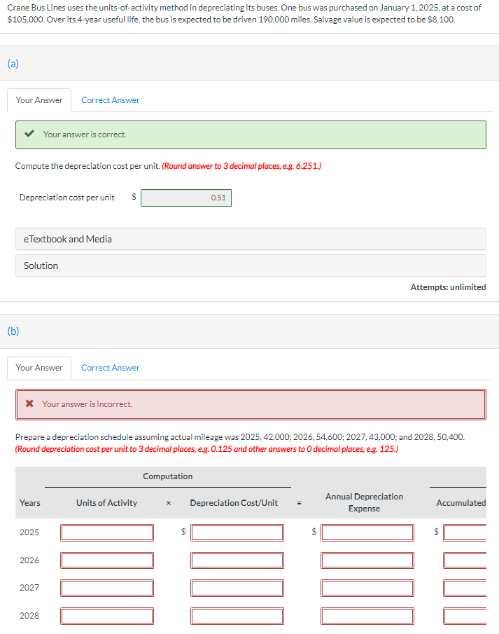  Crane Bus Lines uses the units-of-activity method in depreciating its buses.