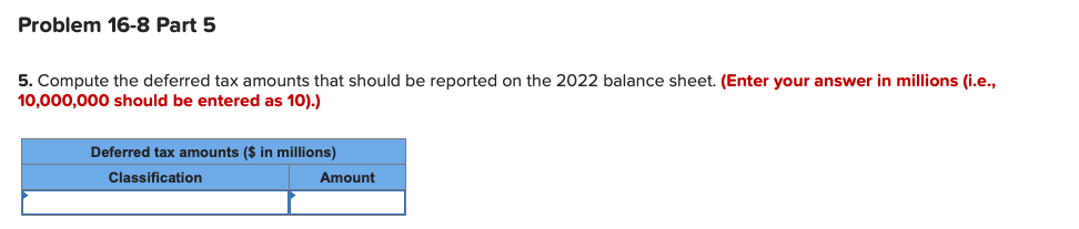 years; balance sheet classification; change in tax rate (L016-1, 16-2, 16-3, 16-5,