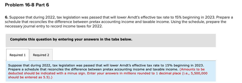 16-6, 16-8) [The following information applies to the questions displayed below.] Arndt,