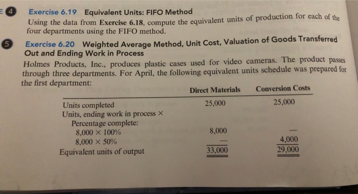  4 Exercise 6.19 Equivalent Units: FIFO Method Using the data from