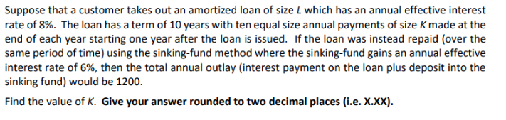 for each A loan of L is taken over ten years and