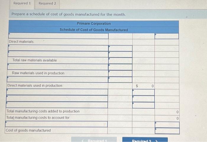 (Algo) Schedules of Cost of Goods Manufactured and Cost of Goods Sold