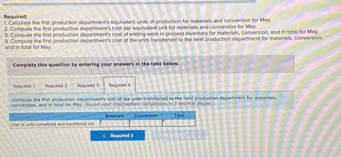 used in the first production department is added at the beginning of