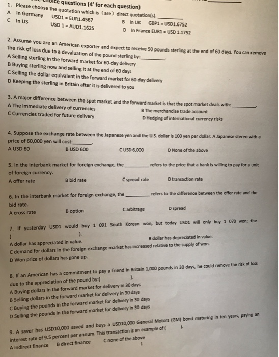  qestions (4' for each question 1. Please choose the quotation which