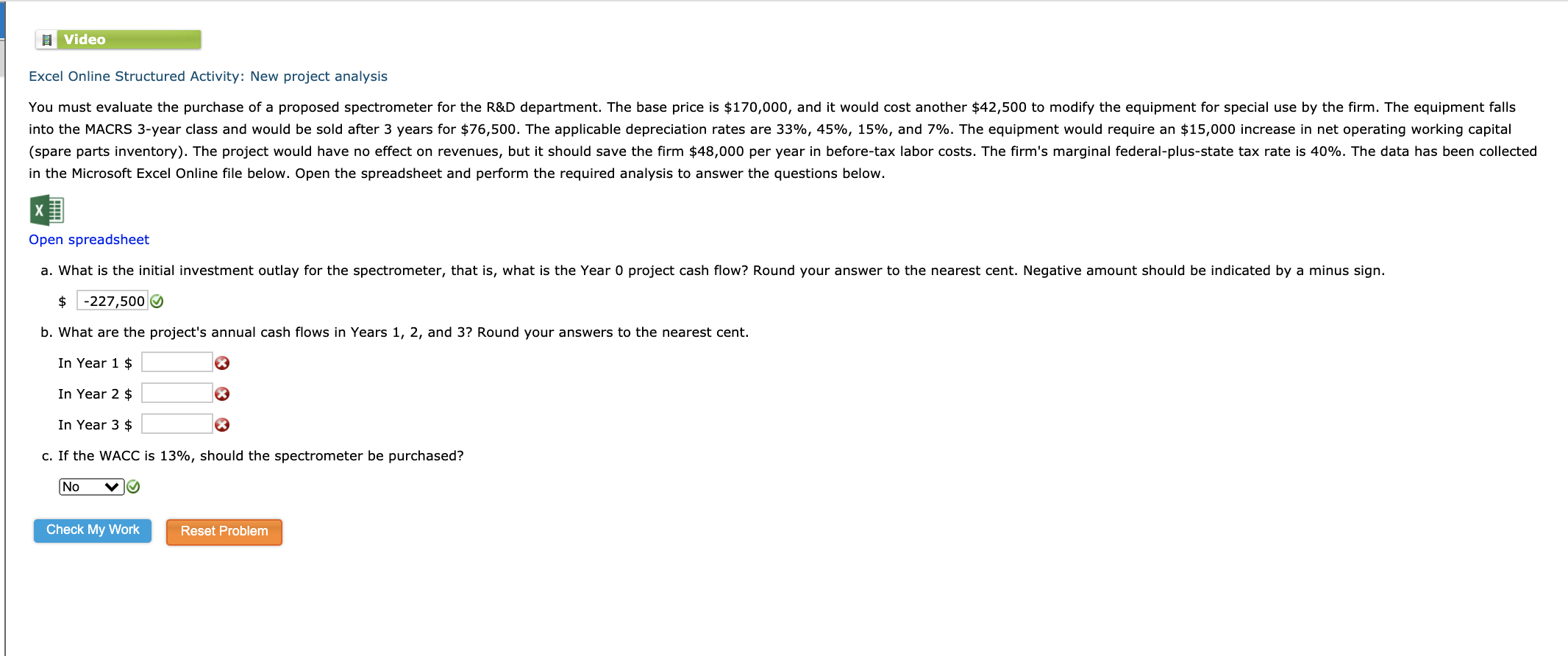  Video Excel Online Structured Activity: New project analysis You must evaluate