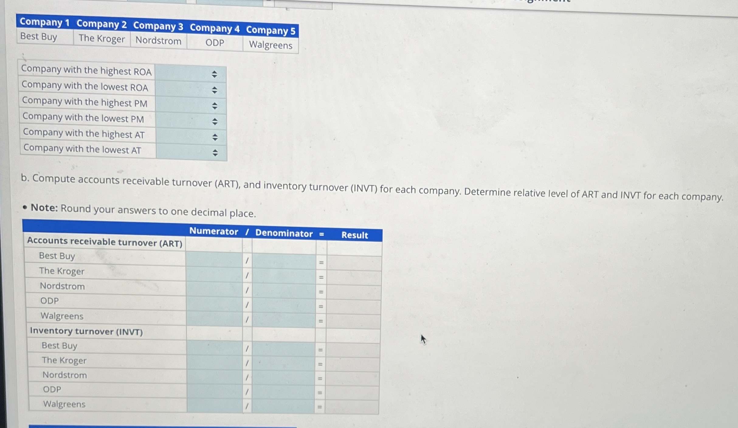 the following table: \begin{tabular}{|l|c|c|c|c|} \hline Company 1 & Company 2 & Company