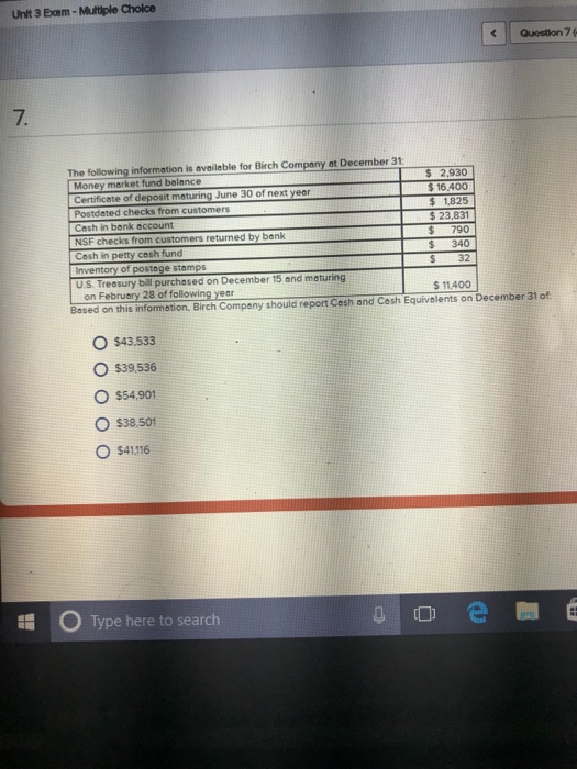  7 Unit 3 Ecam - Multiple Cholce Question 7 7. The