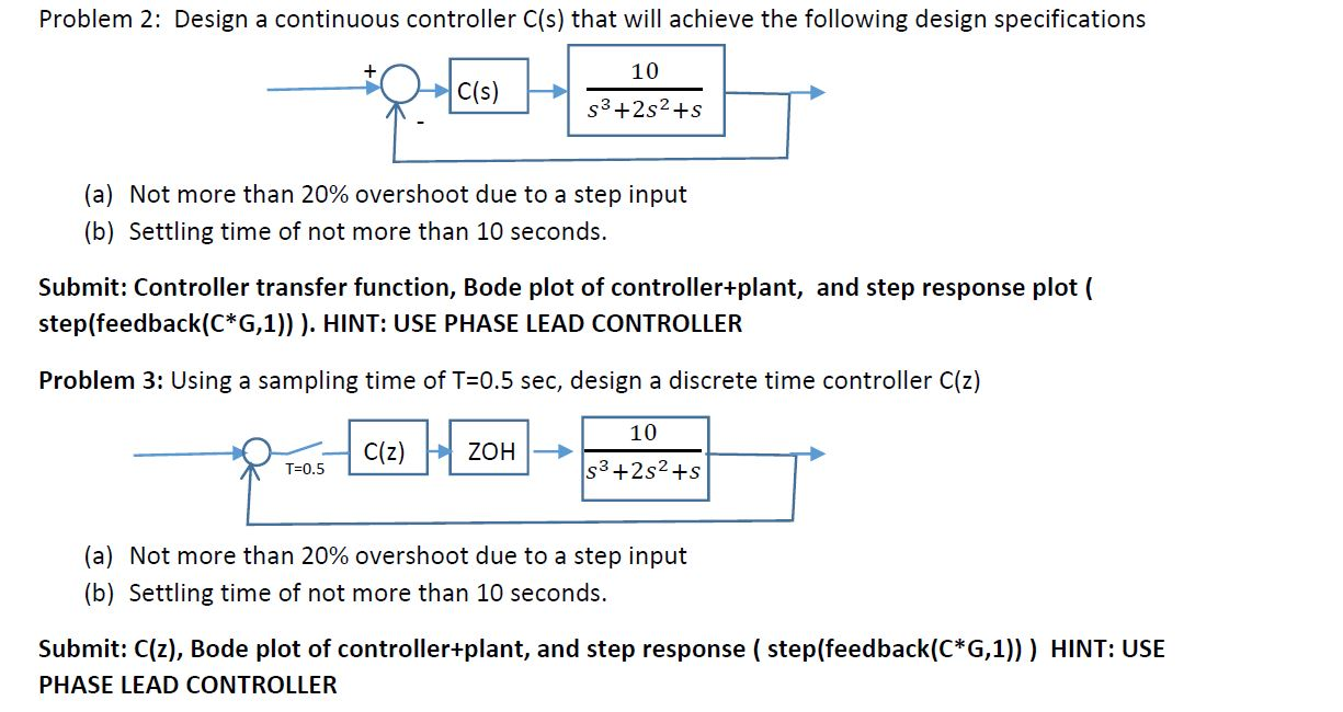  1) Design a continuous controller C(s) that will achieve the following