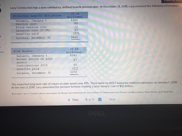 Lacy Construction has a noncontributory, defined benefit pension plan. At December 31,