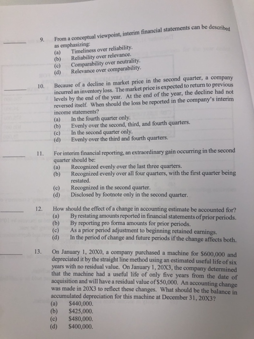  9. From a conceptual viewpoint, interim financial statements can be describet