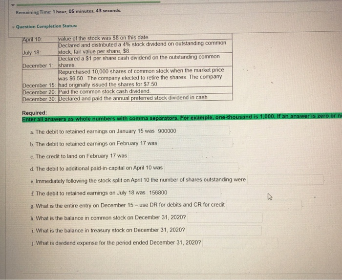 Gatsby Inc. had the following account balances in its shareholders' equity accounts.