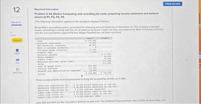  Required information Problem 2-3A (Static) Computing and recording job costs; preparing