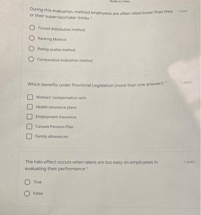  HUMA 53 FINAL During this evaluation, method employees are often rated