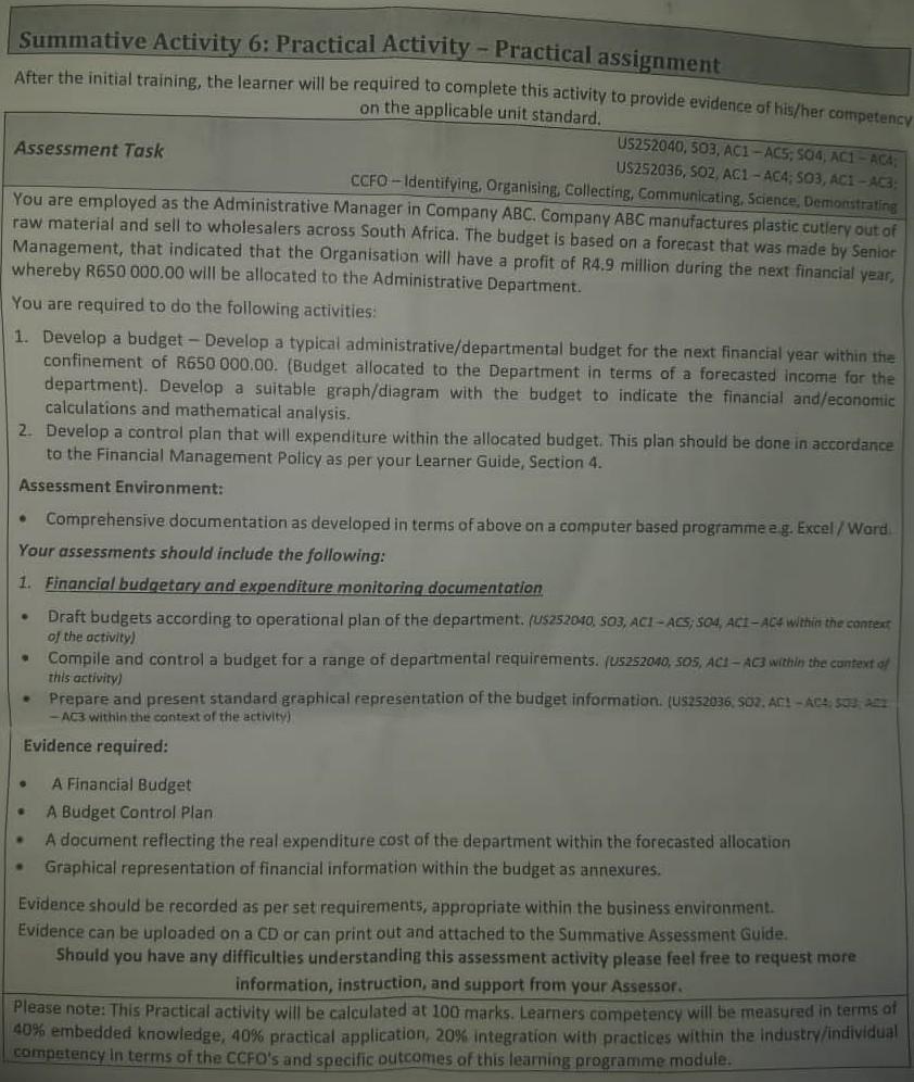  Summative Activity 6: Practical Activity - Practical assignment After the initial