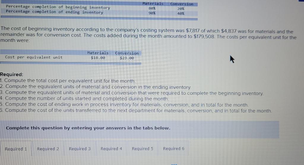 The following data are for the most recent month of operations in