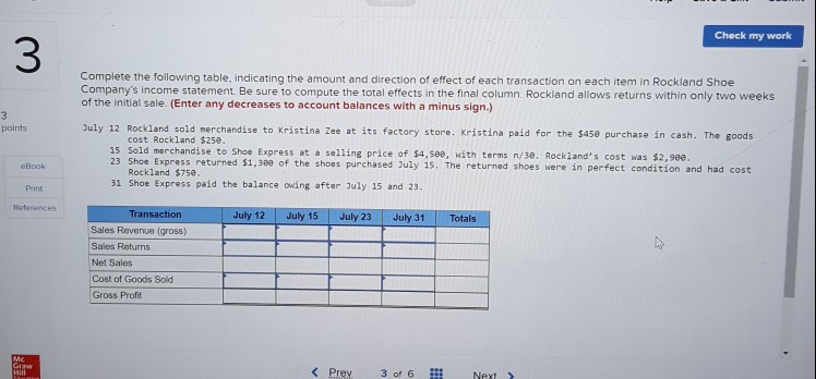  Check my work 3 Complete the following table, indicating the amount