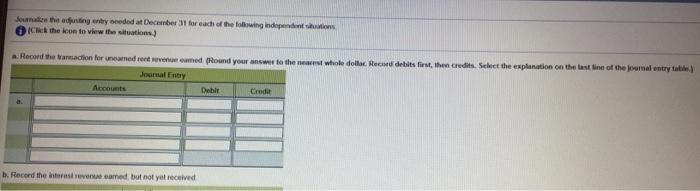  Journake the ting entry needed at December 31 for each of