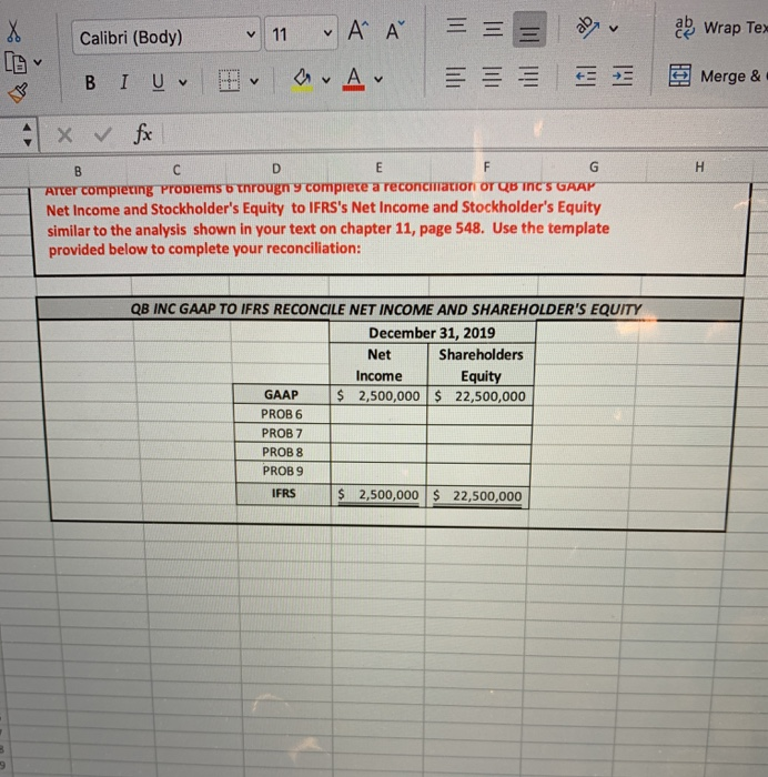 Merge & Center - Calibri (Body) BI U & fx B C