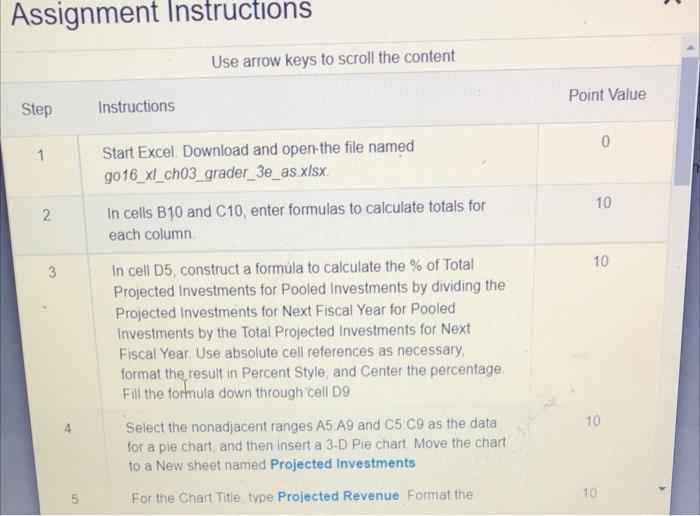 Please provide step by step process Assignment Instructions Use arrow keys to