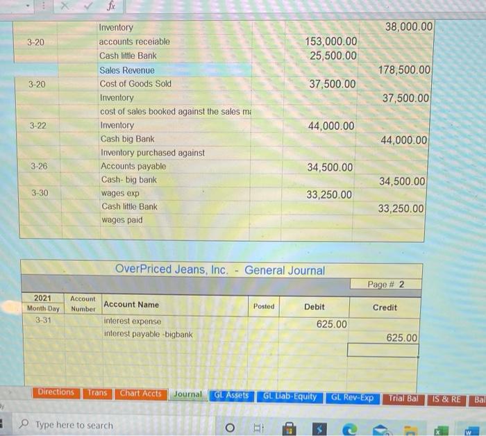 into Big Bank (As an example of how to joumalize and post
