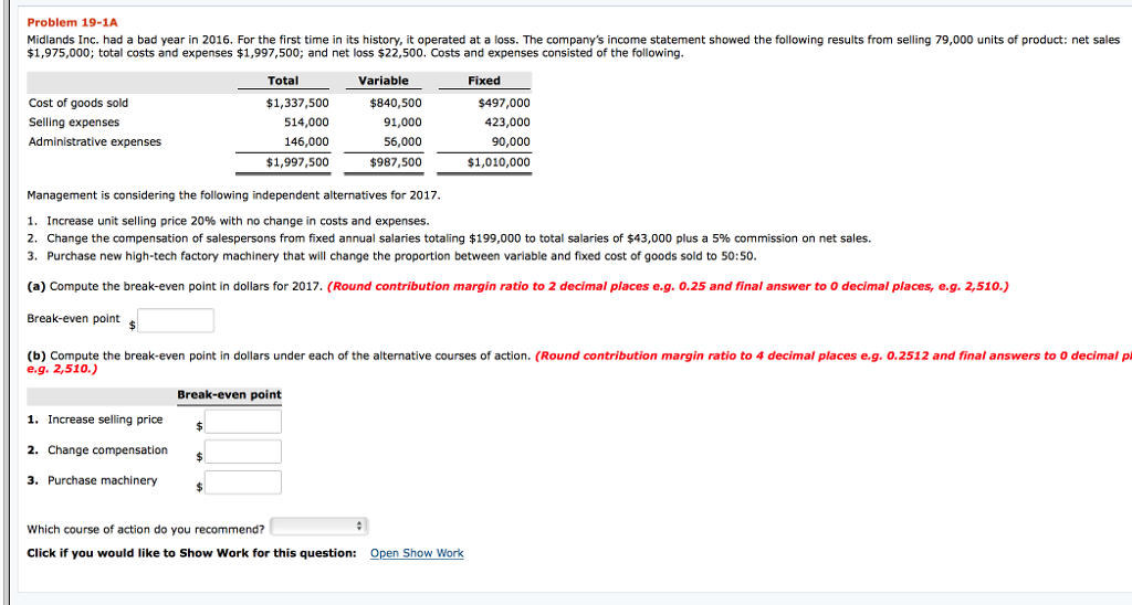 Problem 19-1A Midlands Inc. had a bad year in 2016. For