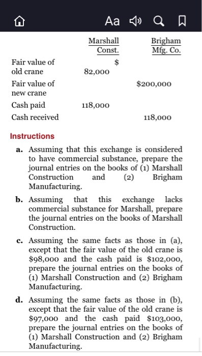 trades an old crane that has a book value of $90,000 (original