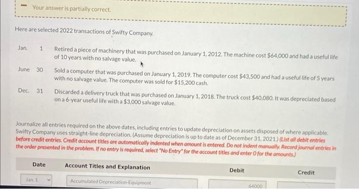 complete chart Your answer is partially correct. 1 Here are selected 2022