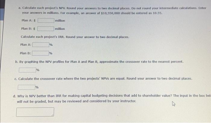 mutually exclusive expansion plans, Plan A requires a $40 million expenditure on