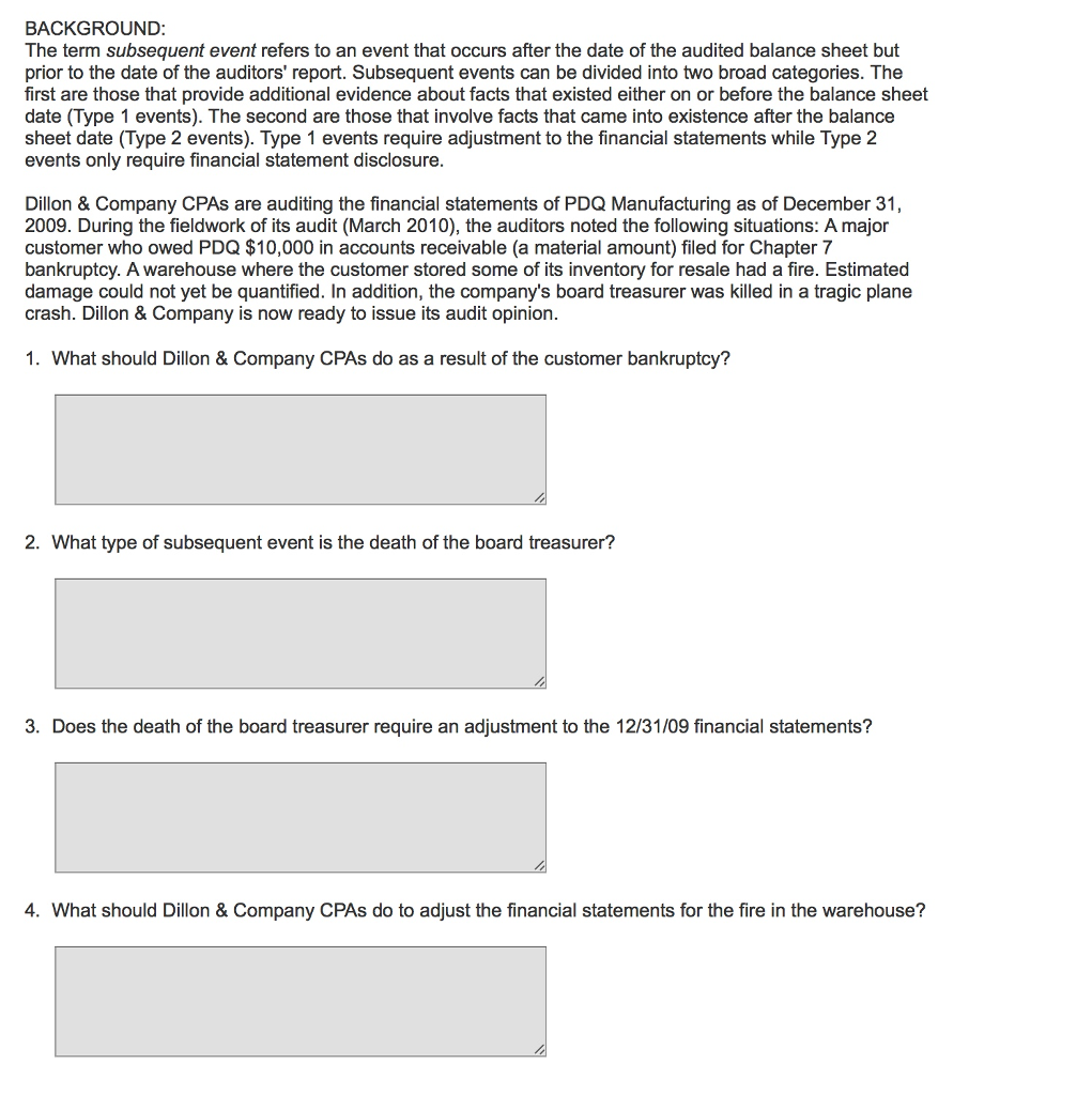 Please explain and include all details. Thank you! BACKGROUND The term subsequent