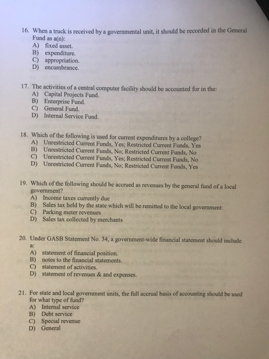  16. When a truck is received by a governmental unit, it