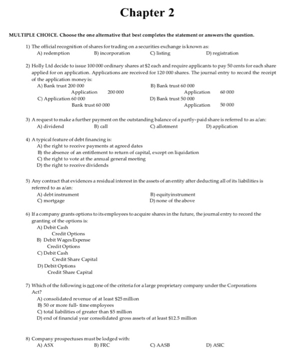  Chapter 2 MULTIPLE CHOICE. Choose the one alternative that best completes