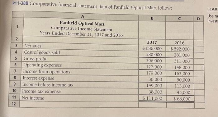answer in detail for a like P11-38B Comparative financial statement data of