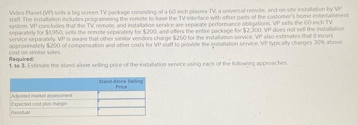  Video Planet (VP) sells a big screen TV package consisting of