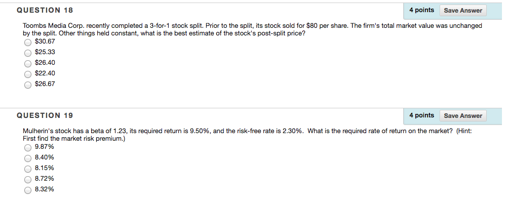  QUESTION 18 4 points Save Answer Toombs Media Corp. recently completed