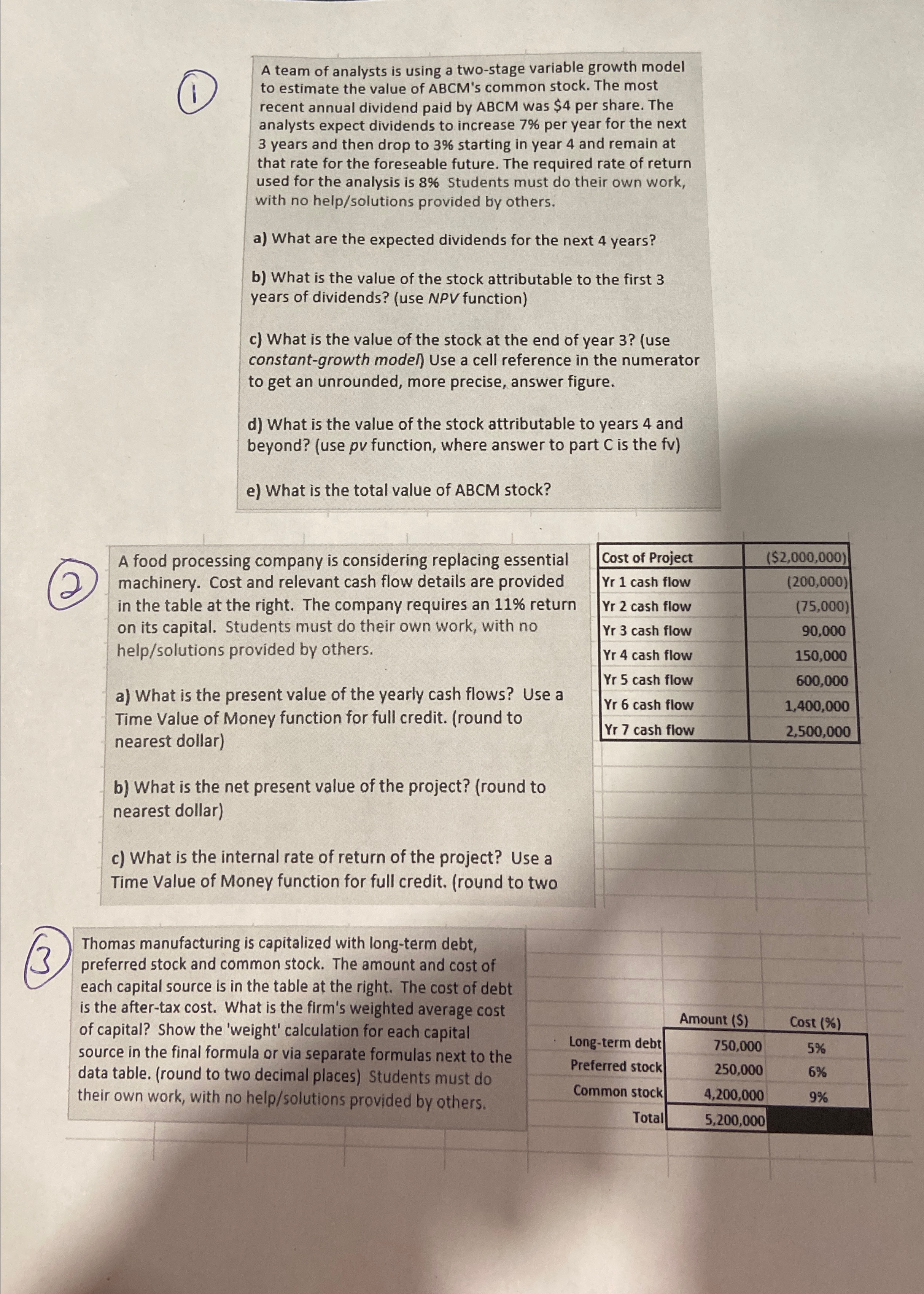  A team of analysts is using a two-stage variable growth model