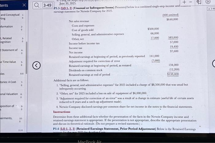  (Unusual or Infrequent Items) Presented below is a combined single-step income