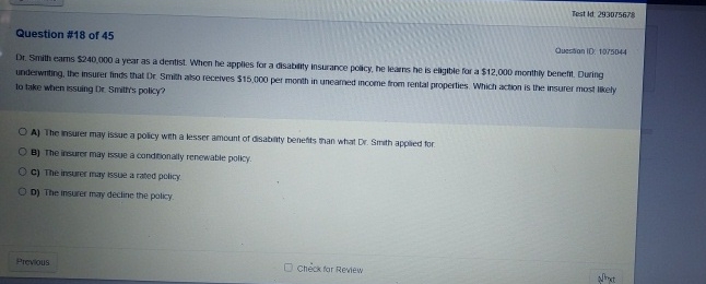  Test id 293075678 Question #18 of 45 Questian i0.1075044 Dr. Smitheams