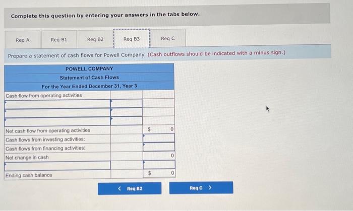 Powell Company began the Year 3 accounting period with $37,000 cash, $75,000