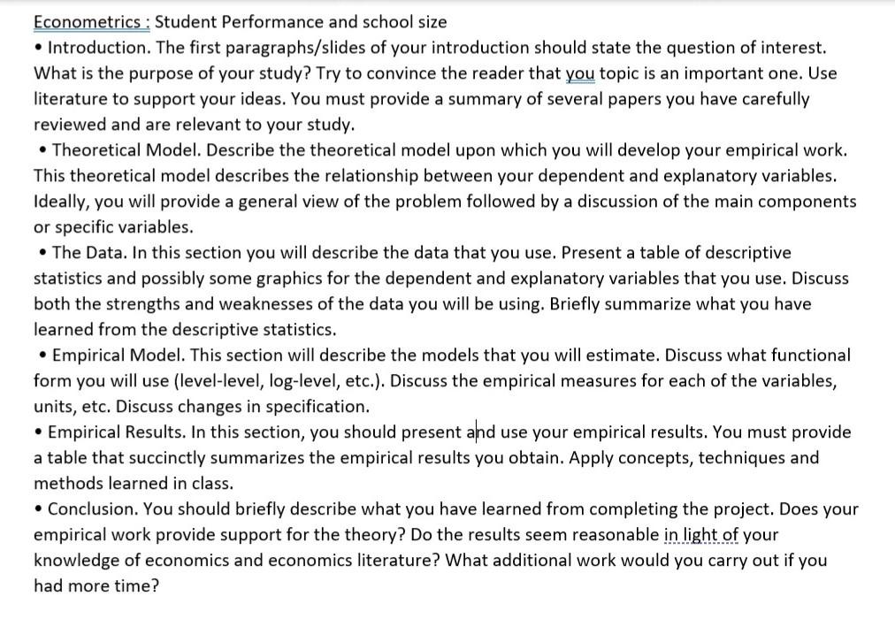 Please do each part exactly like the outline instruction and data given
