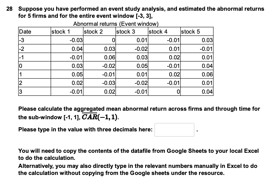  28 Suppose you have performed an event study analysis, and estimated