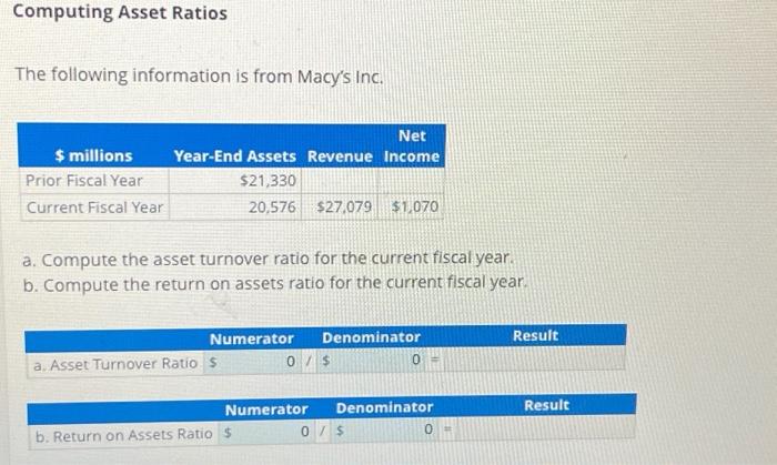  Computing Asset Ratios The following information is from Macy's Inc. $